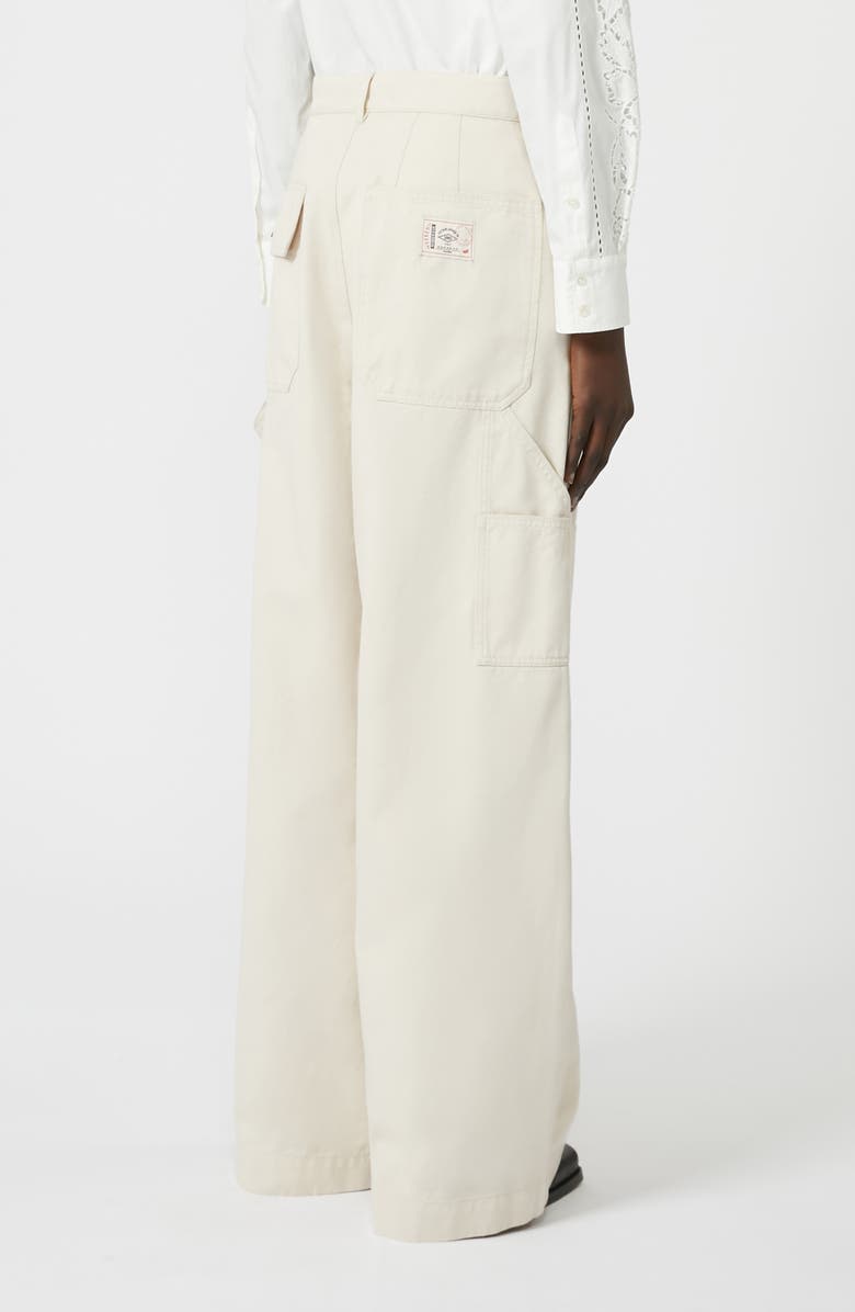Weekend Max Mara Caronte Wide Leg Cotton Twill Carpenter Pants, Alternate, color, Ivory