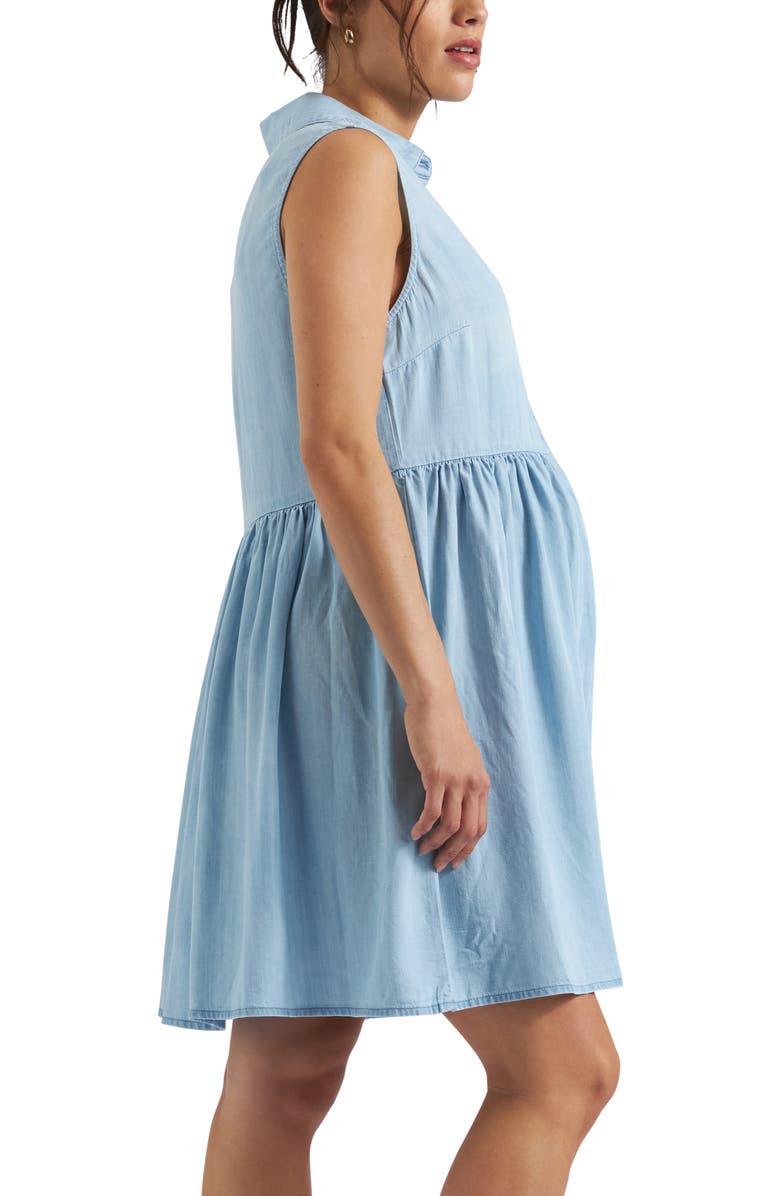 Ripe Maternity Bec Button Down Sleeveless Chambray Maternity Dress, Alternate, color, Clean Fade