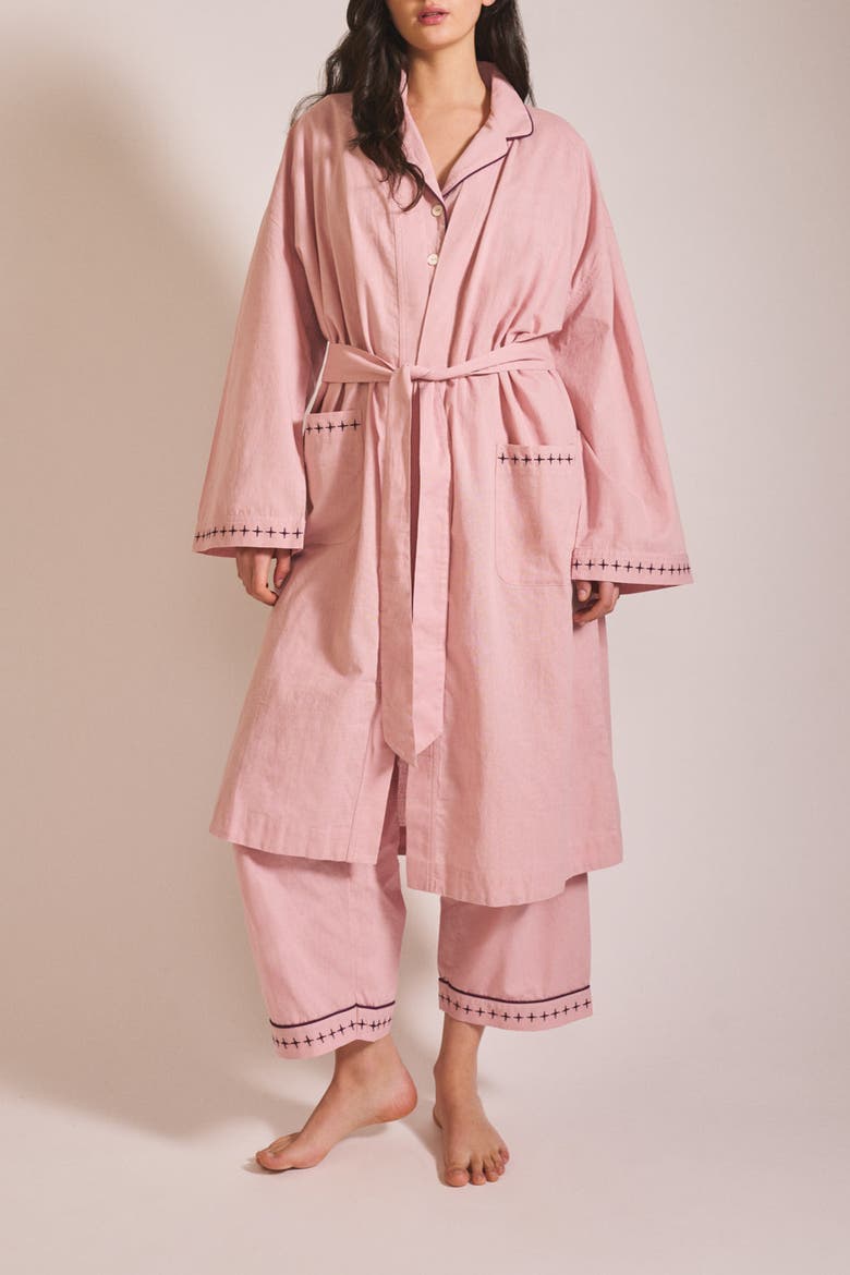 Cotton & Linen Robe, Alternate, color, Pink
