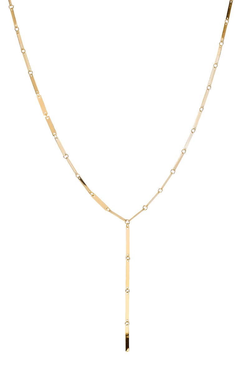 LANA 14K Gold Laser Mini Rectangle Lariat Necklace, Main, color, Yellow Gold