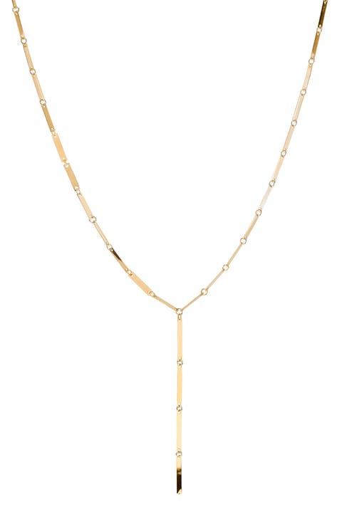14K Gold Laser Mini Rectangle Lariat Necklace