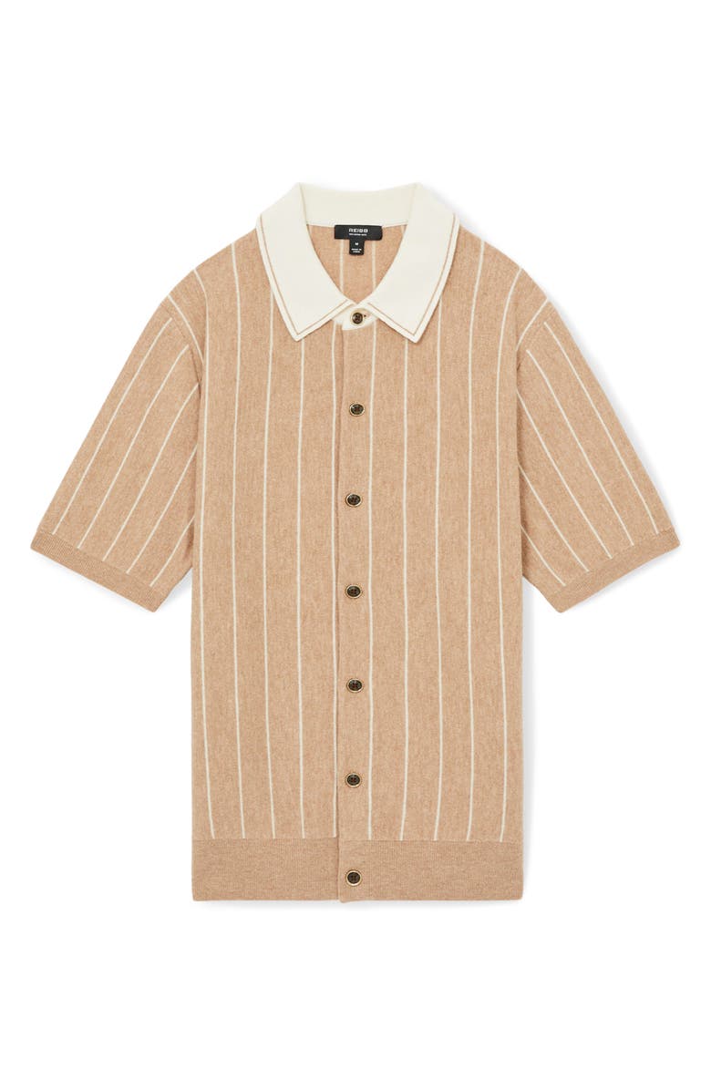 Reiss Worthy Stripe Short Sleeve Wool Button-Up Shirt, Alternate, color, Camel
