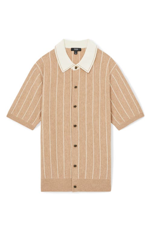 Reiss Worthy Stripe Short Sleeve Wool Button-up Shirt In Camel