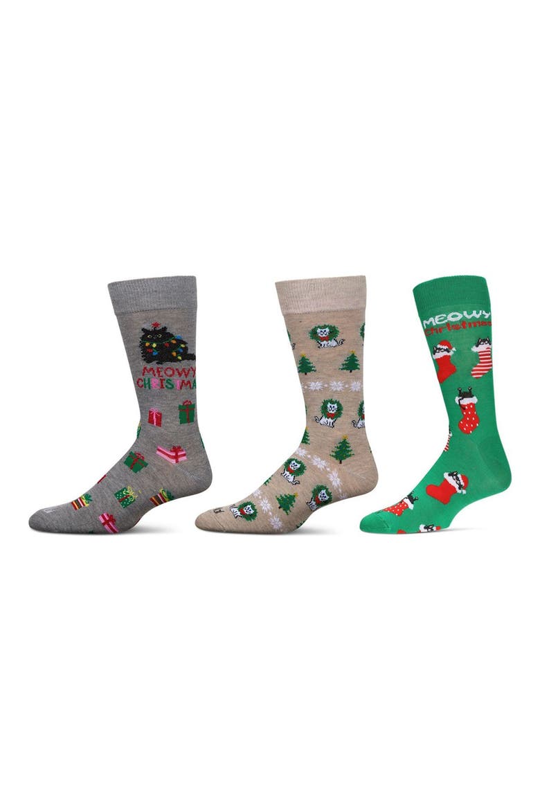 Assorted 3-Pack Christmas Crew Socks, Alternate, color, BLACK/ NUDE