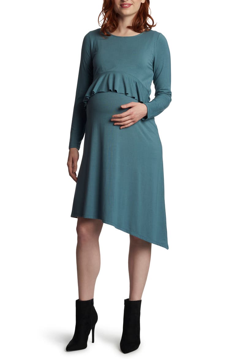 Melissa Long Sleeve Peplum Maternity/Nursing Dress, Main, color, MINERAL