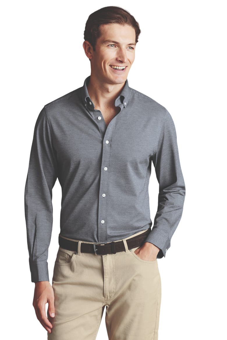 Four-Way Stretch Button Down Jersey Shirt, Main, color, Flint Grey