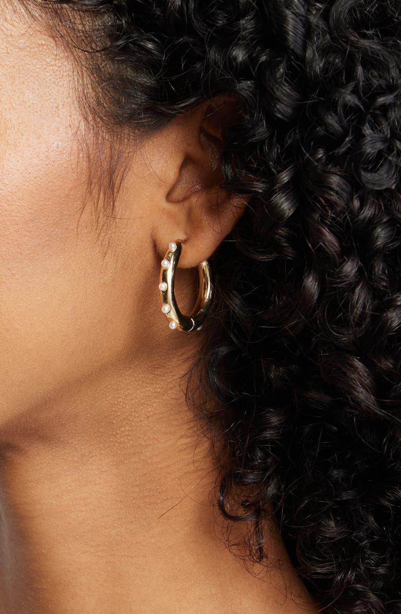 Open Edit Cultured Pearl Studded Hoop Earrings, Alternate, color, White- Gold