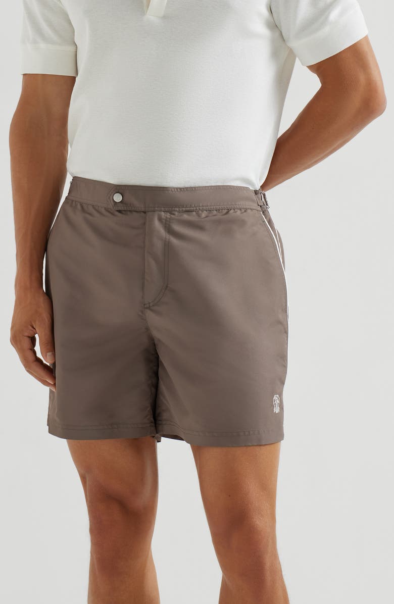 Brunello Cucinelli Nylon swim shorts, Alternate, color, Hazelnut