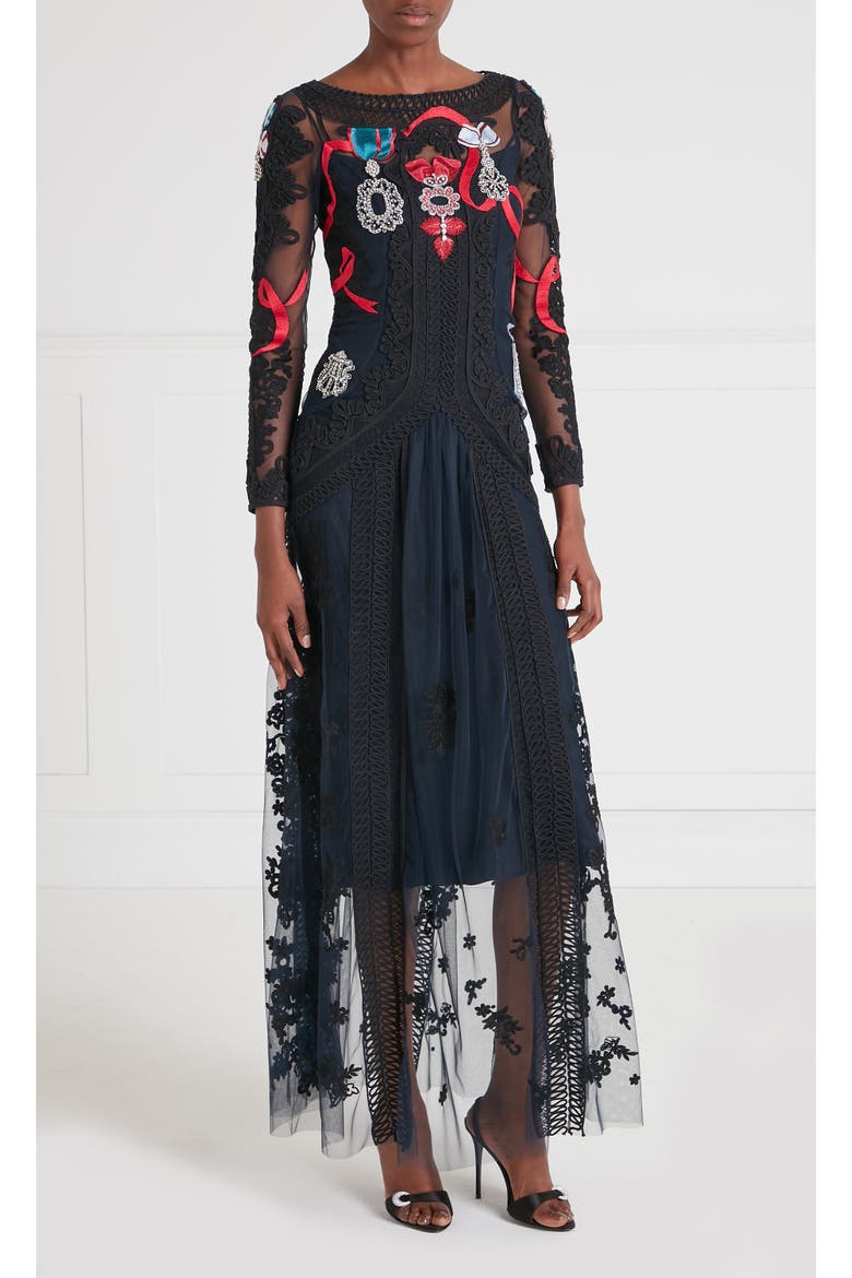 Diamantine Tattoo Dress, Main, color, Navy