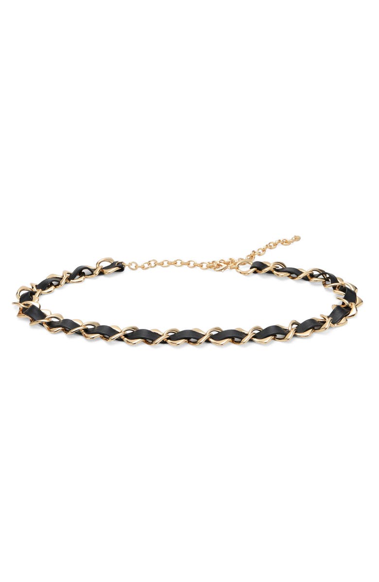 MANGO Faux Leather Chain Belt, Main, color, Gold