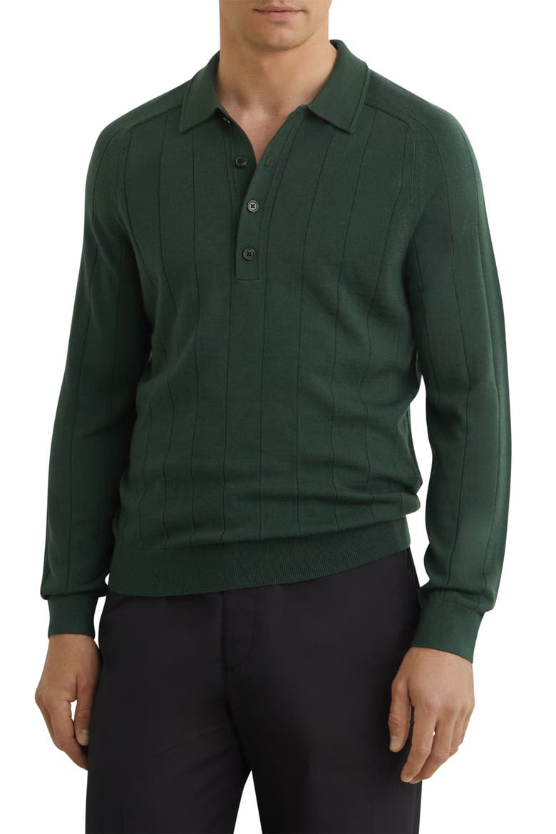 Greyson Long Sleeve Merino Wool Polo, Main, color, DARK GREEN