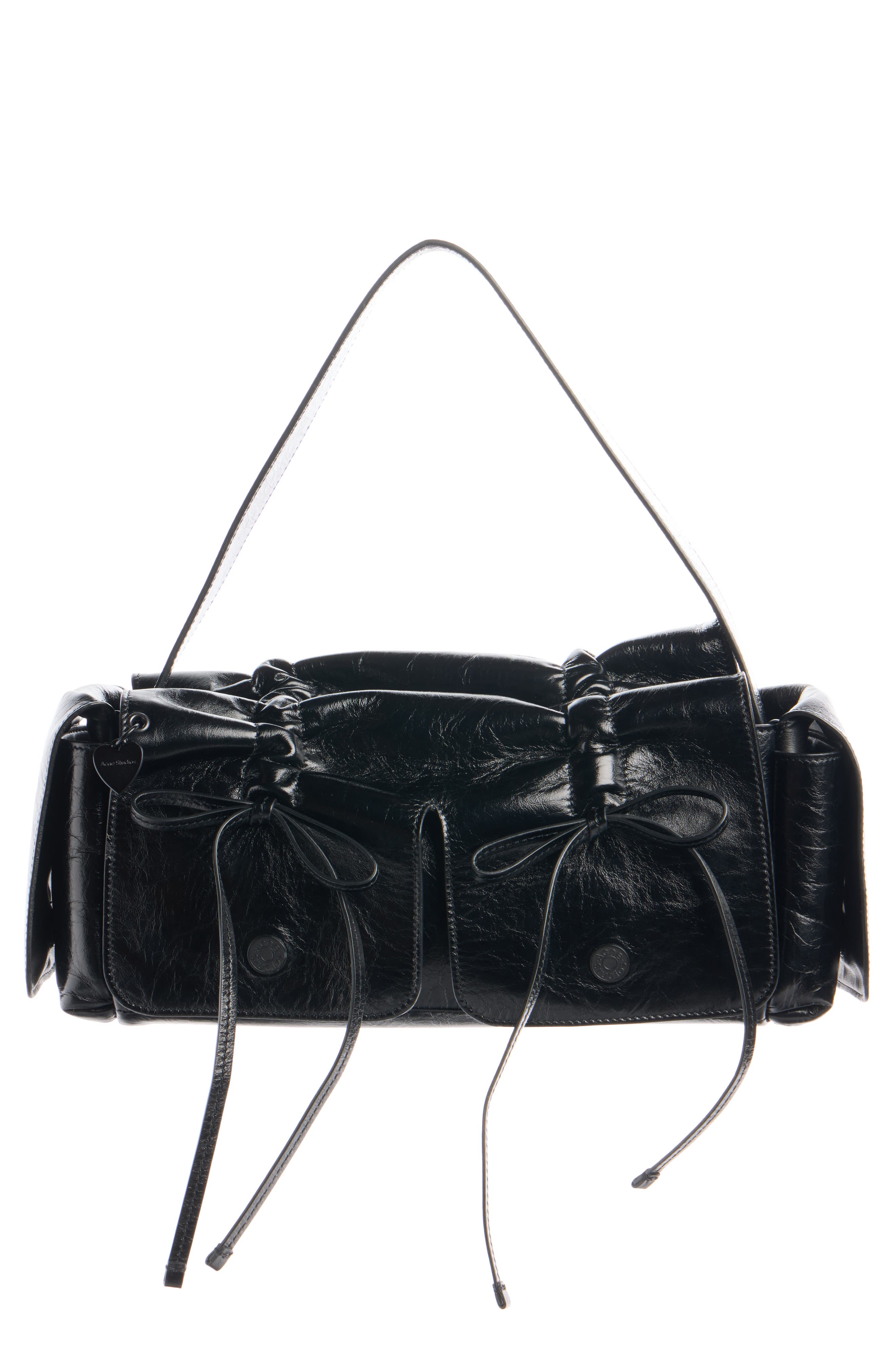 Acne Studios Multipocket Luxe Crinkle Leather Top Handle Bag, Main, color, Black