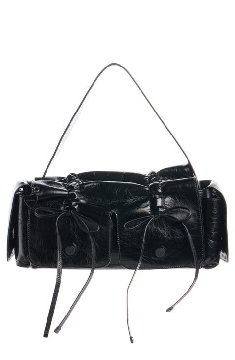 Multipocket Luxe Crinkle Leather Top Handle Bag