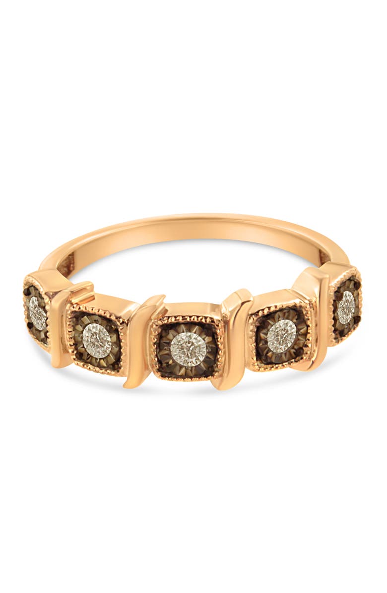 Haus of Brilliance 10K Rose Gold Flashed Silver Miracle-Set 1/4 Cttw Diamond 5-Stone Band Ring, Alternate, color, Rose Gold Over Silver