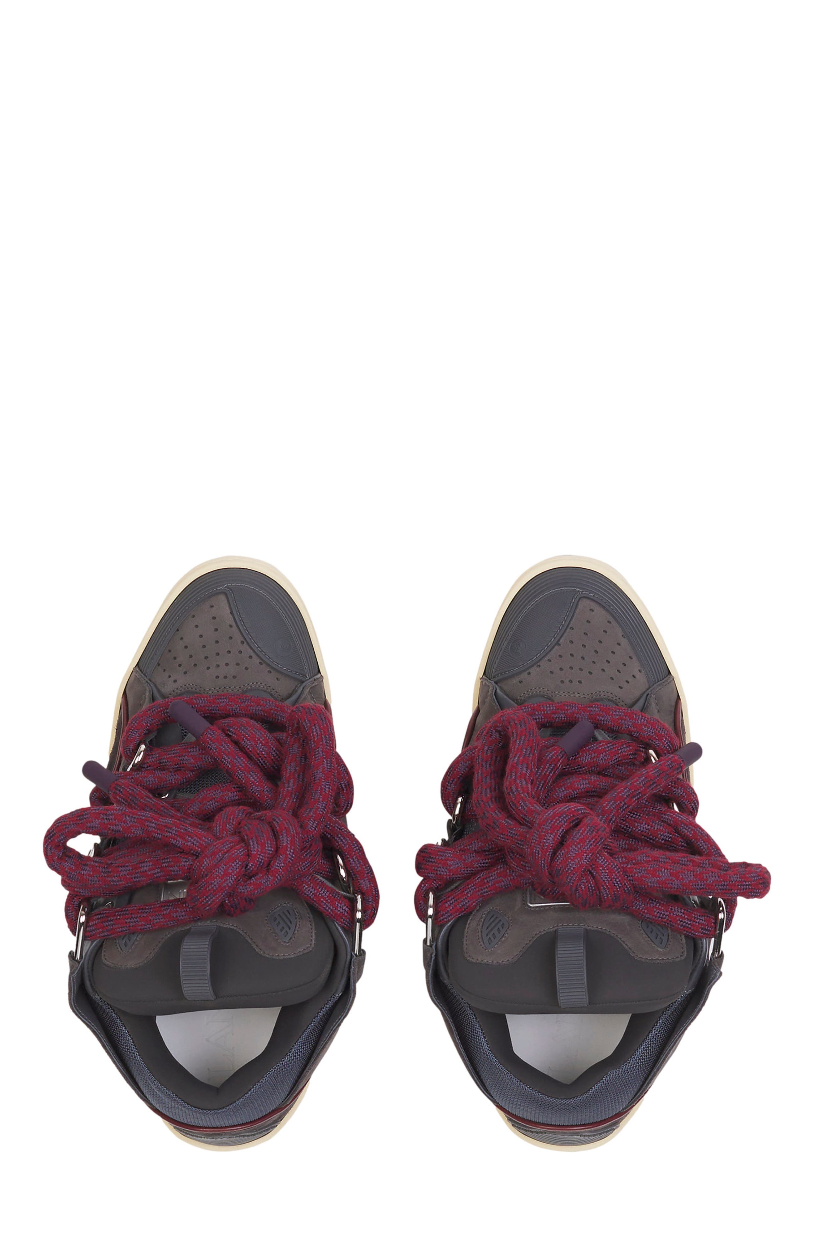 Lanvin Curb Sneakers In Leather With Snake Laces For Men, Alternate, color, Shark Grey