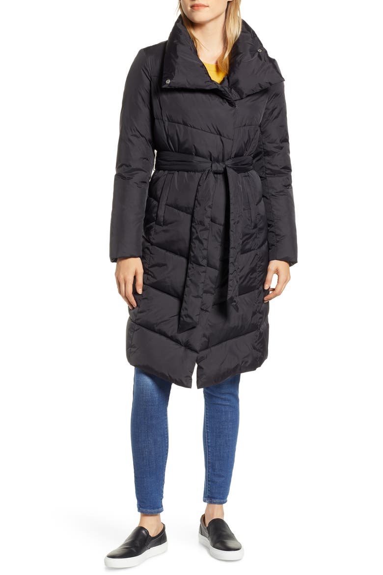 Long Puffer Coat, Alternate, color, BLACK