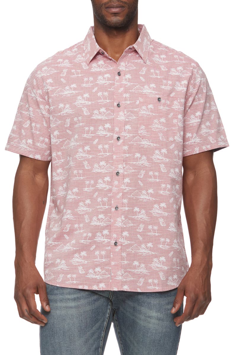 FLAG AND ANTHEM Thayer Island Print Short Sleeve Button-Up Shirt, Main, color,