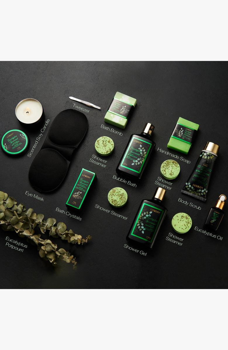 Lovery Eucalyptus Spearmint 17-Piece Bath Set, Alternate, color, Black / Green