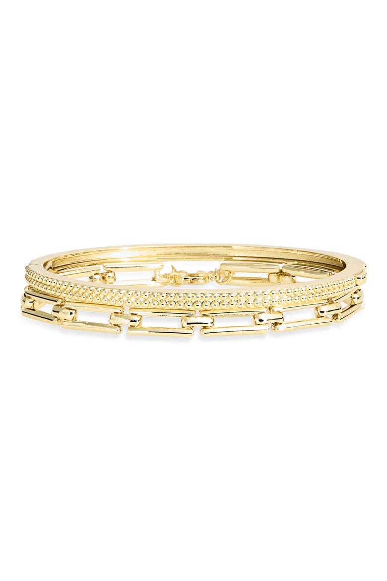 Set of 2 Beaded & Square Link Bracelets, Main, color, GOLD