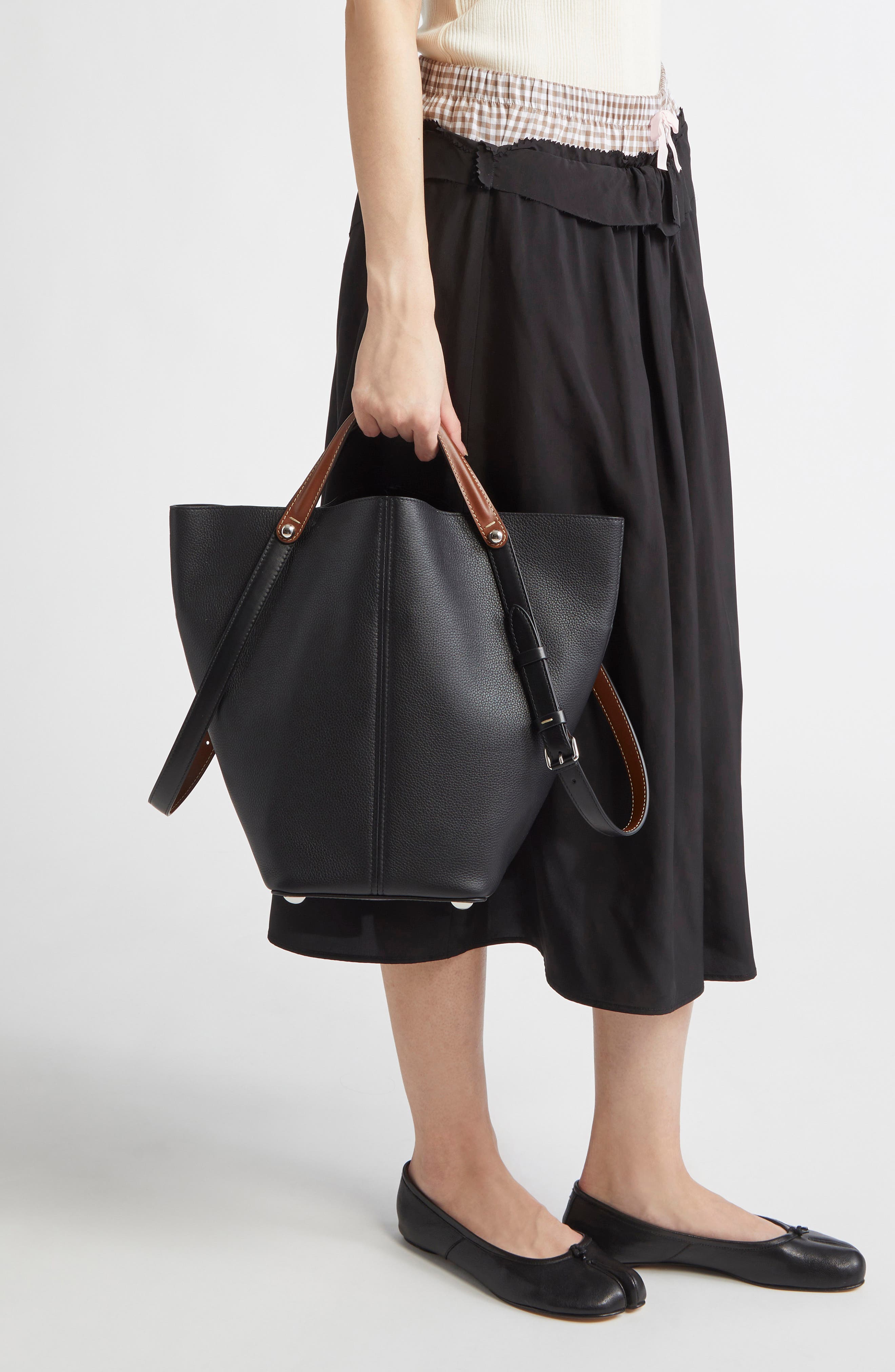 Maison Margiela Medium Dress-age Leather Tote, Alternate, color, Black/ Chestnut/ Black