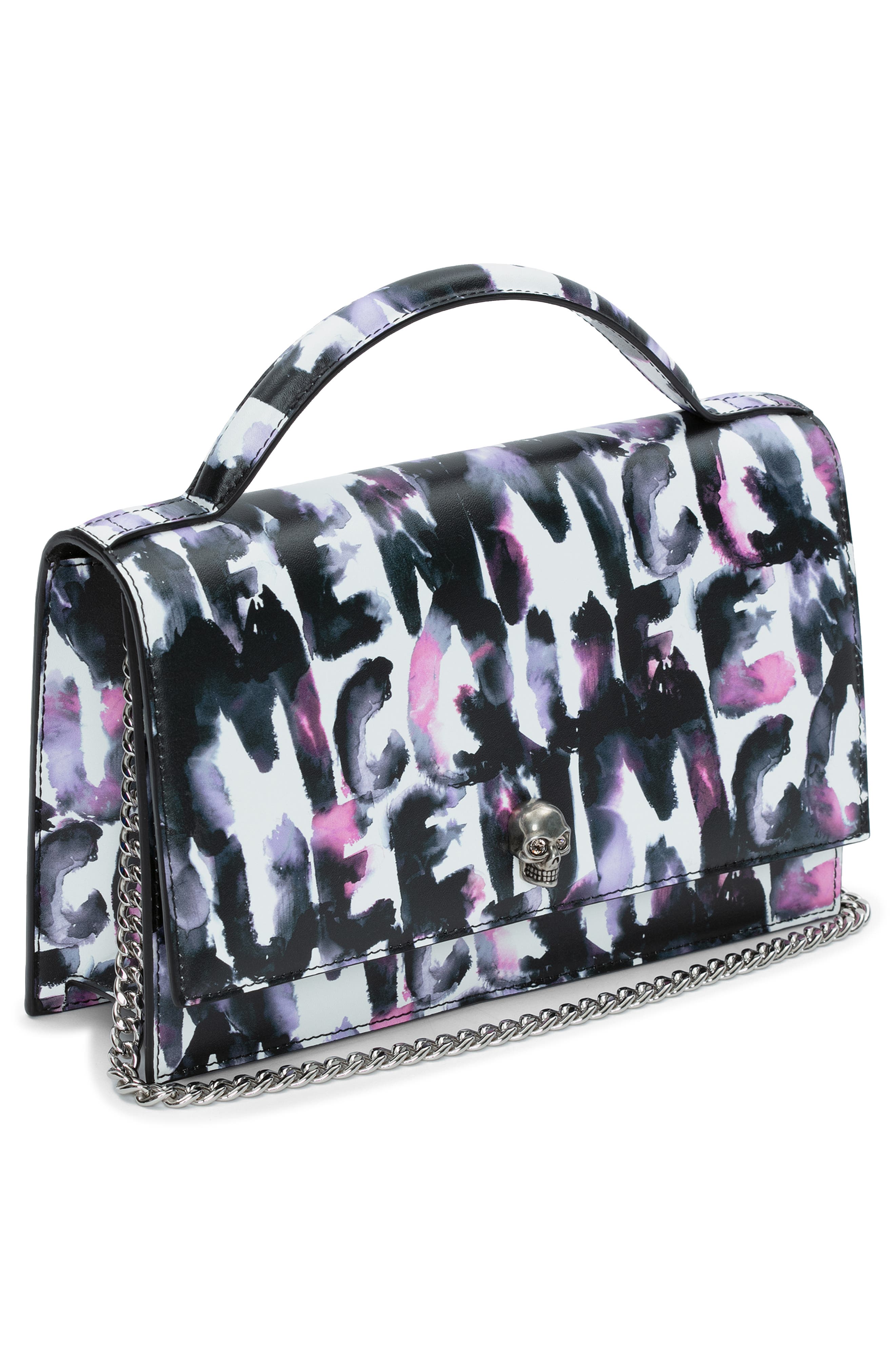 McQueen Medium Skull Watercolor Graffiti Leather Top Handle Bag, Alternate, color, 