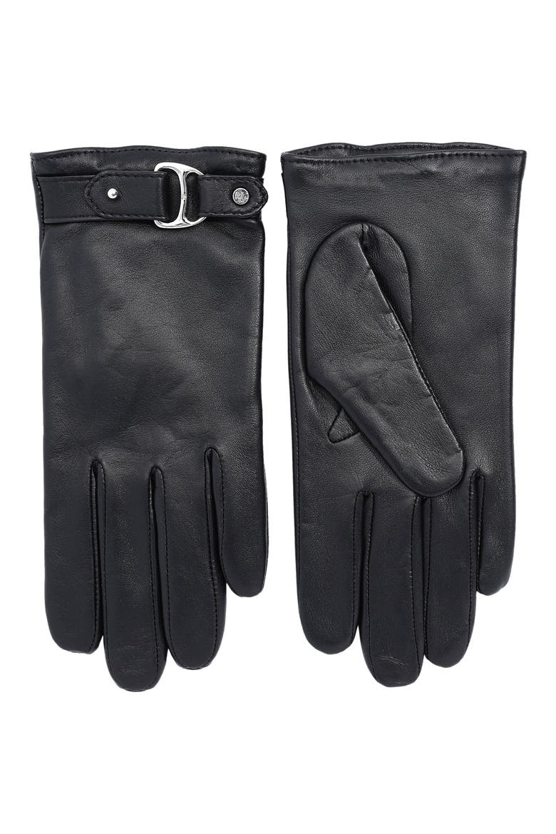 Leather Buckle Gloves, Main, color, BLACK