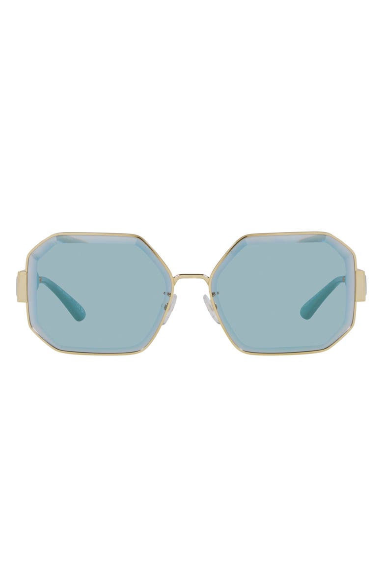 Tory Burch 60mm Tinted Geometric Sunglasses, Main, color, Azure