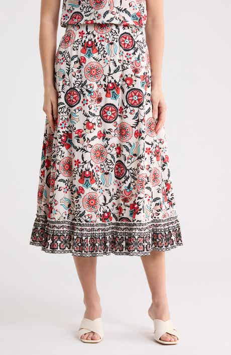 T Tahari Floral Tiered Pull-On Skirt