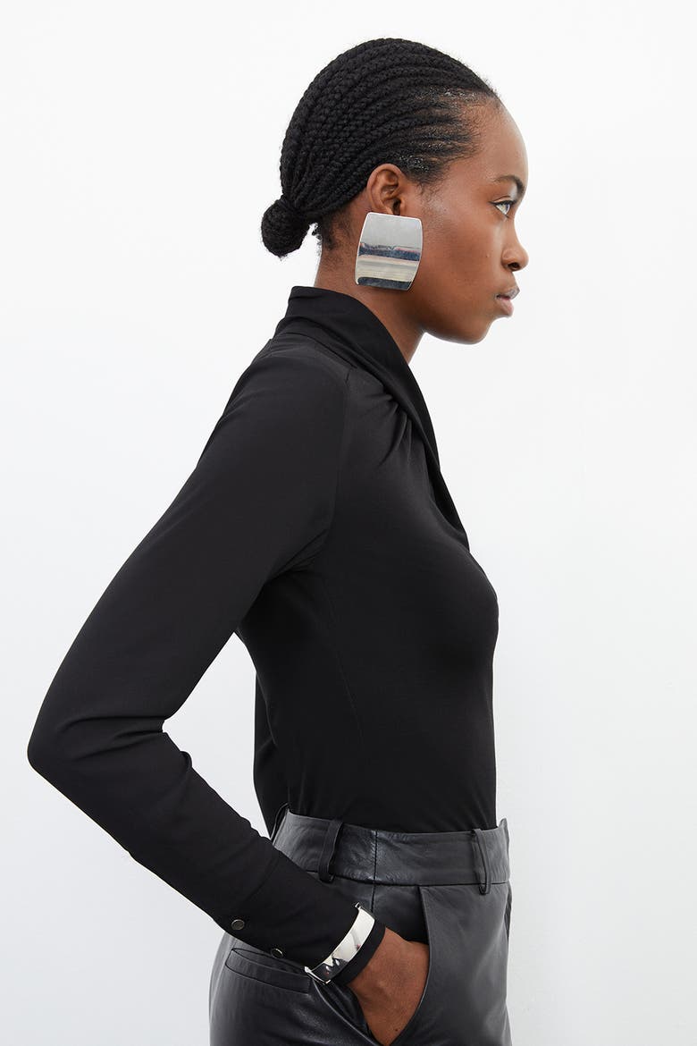 Jersey And Georgette Mix High Neck Top, Alternate, color, Black
