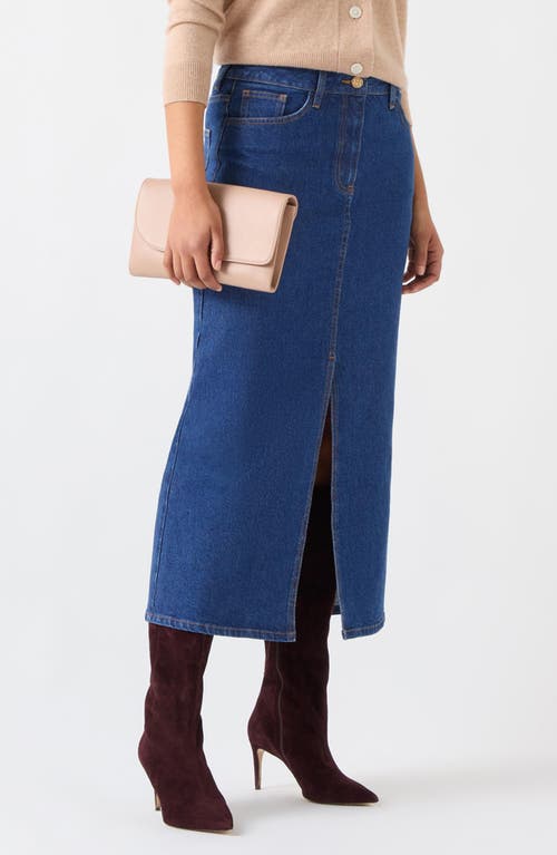 Lk Bennett Womens Hardy Slim-fit High-rise Stretch-denim Midi Skirt Blu-indigo In Indigo