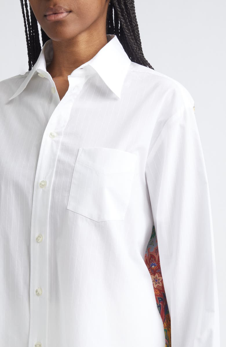 Etro Paisley Print Silk Back Button-Up Shirt, Alternate, color, Print On White Base
