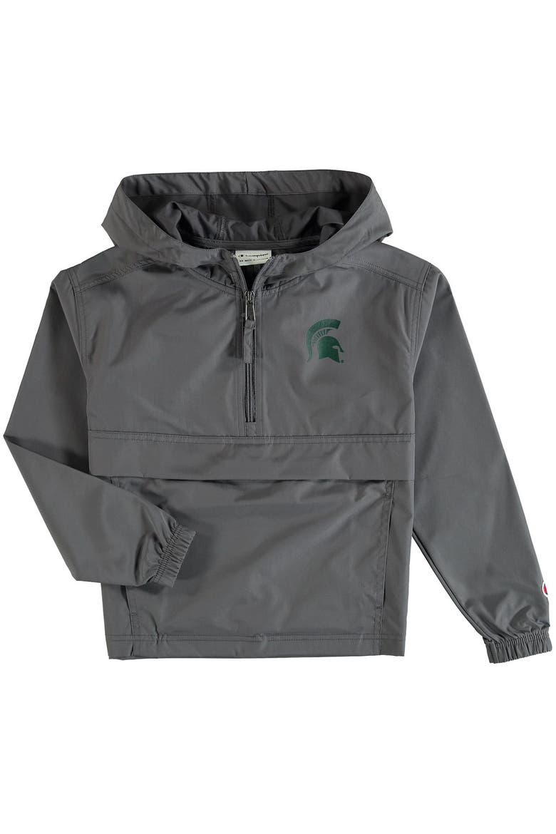 Youth Champion Graphite Michigan State Spartans Pack & Go Quarter-Zip Windbreaker Jacket, Main, color, Graphite