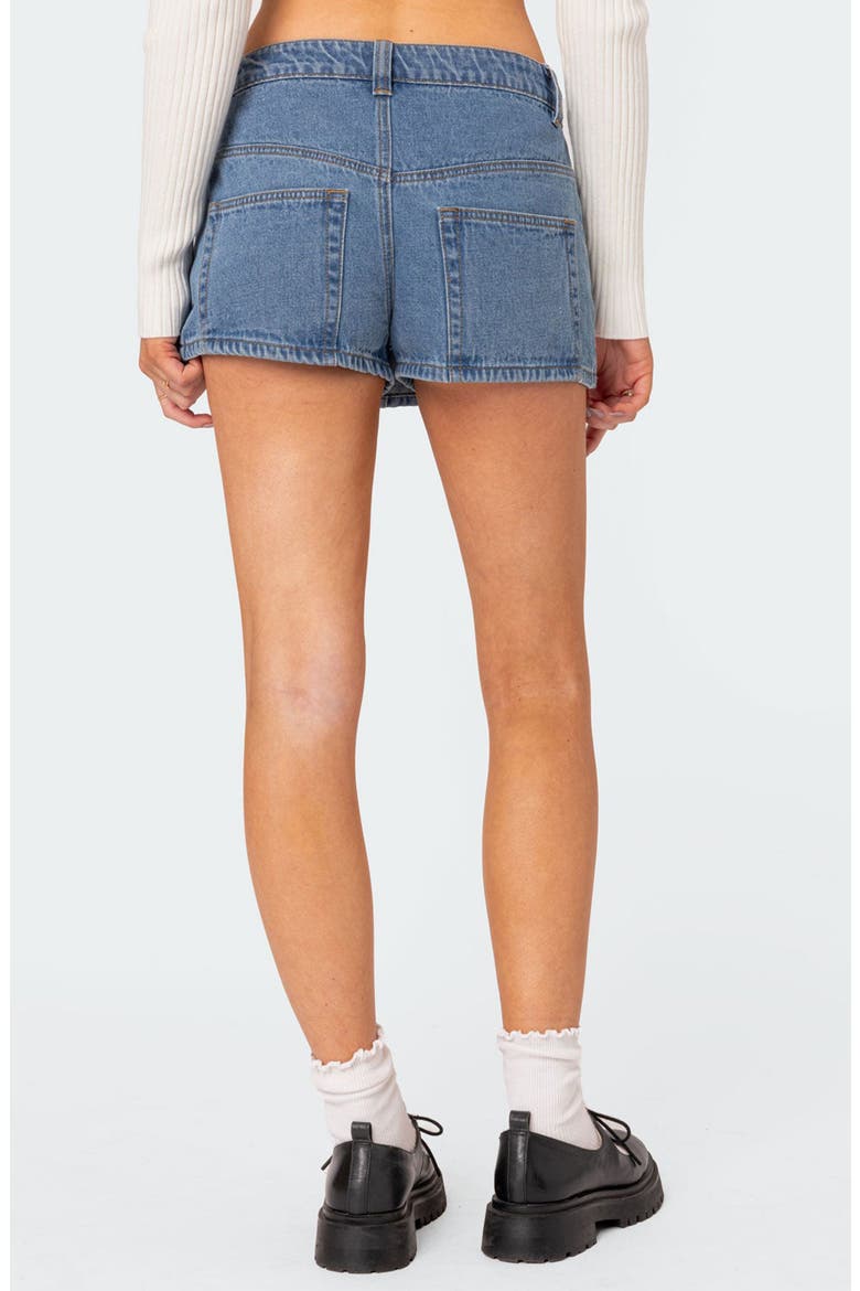 Alivia Satin Bow Denim Miniskort, Alternate, color, BLUE