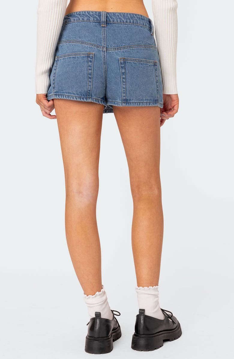 EDIKTED Alivia Satin Bow Denim Miniskort, Alternate, color, Blue