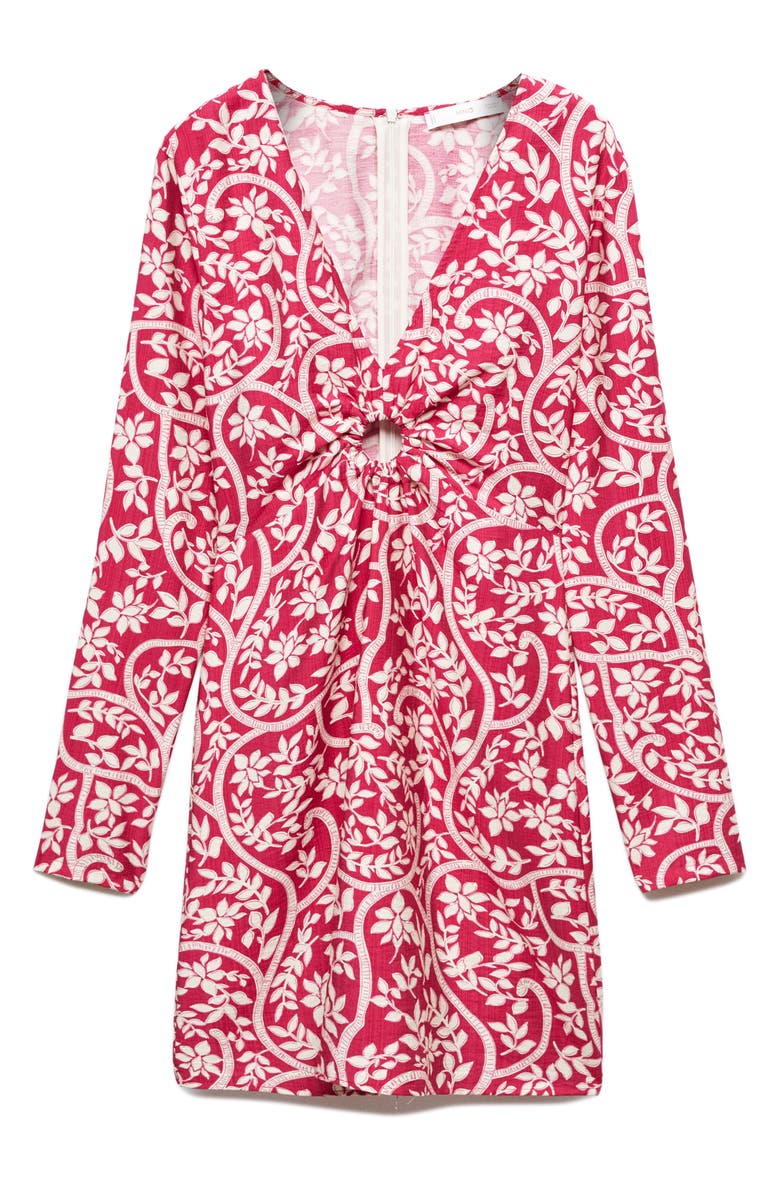 MANGO Cutout Detail Long Sleeve Floral Dress, Alternate, color, 
