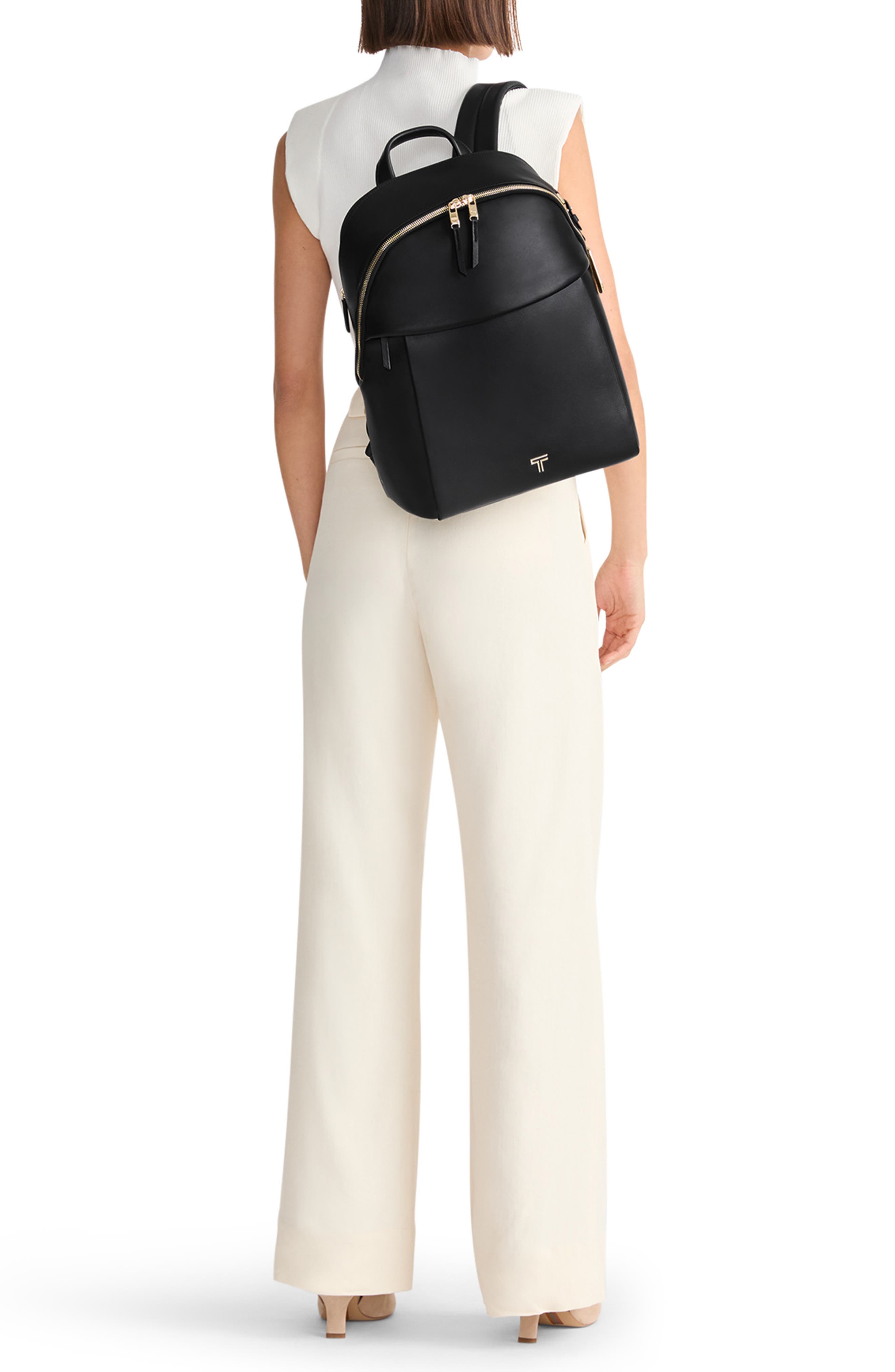 TUMI Holland Leather Backpack, Alternate, color, Black/ Light Gold