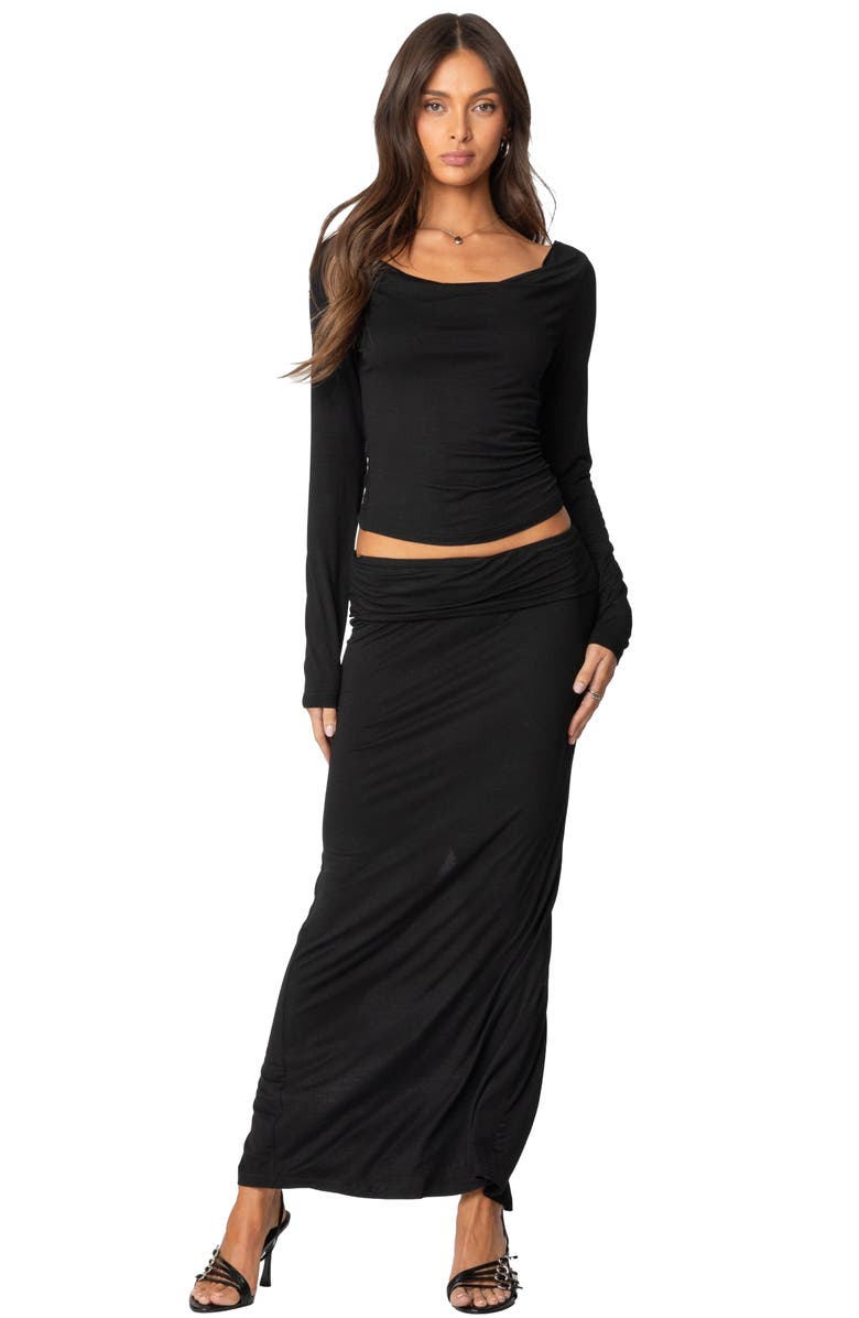 EDIKTED Johanna Foldover Maxi Skirt, Alternate, color, Black