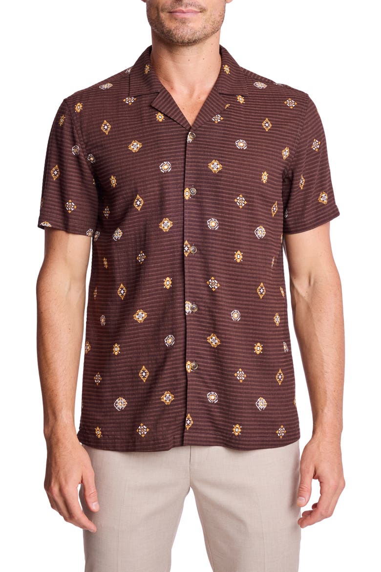 Ornate Cotton Blend Camp Shirt, Main, color, GOLDEN BROWN SEERSUCKER