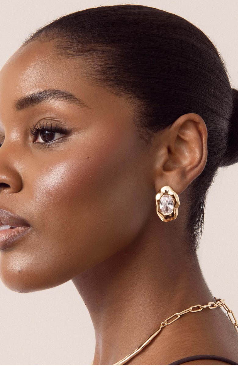 Ettika Molten Glow Crystal Stud Earrings, Alternate, color, Gold