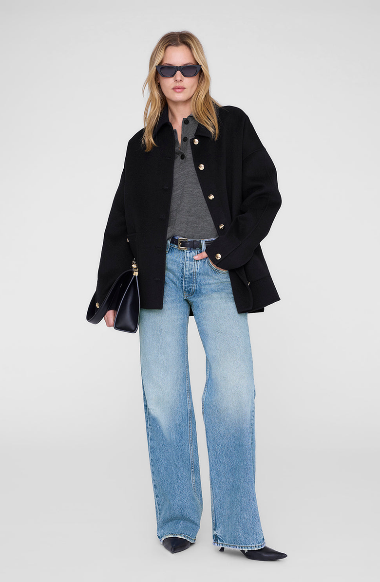 ANINE BING Lee Polo Sweater, Alternate, color, Medium Heather Grey