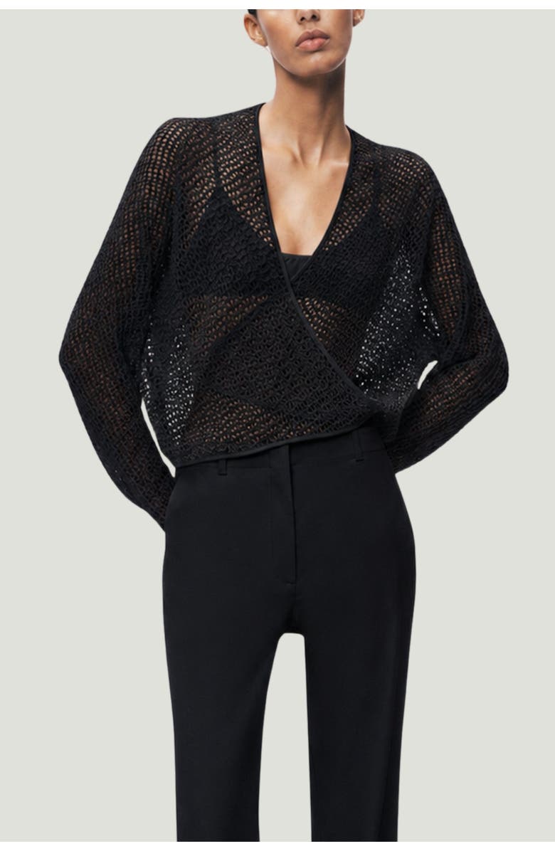 Nocturne Wrap Mesh Blouse, Alternate, color, Black