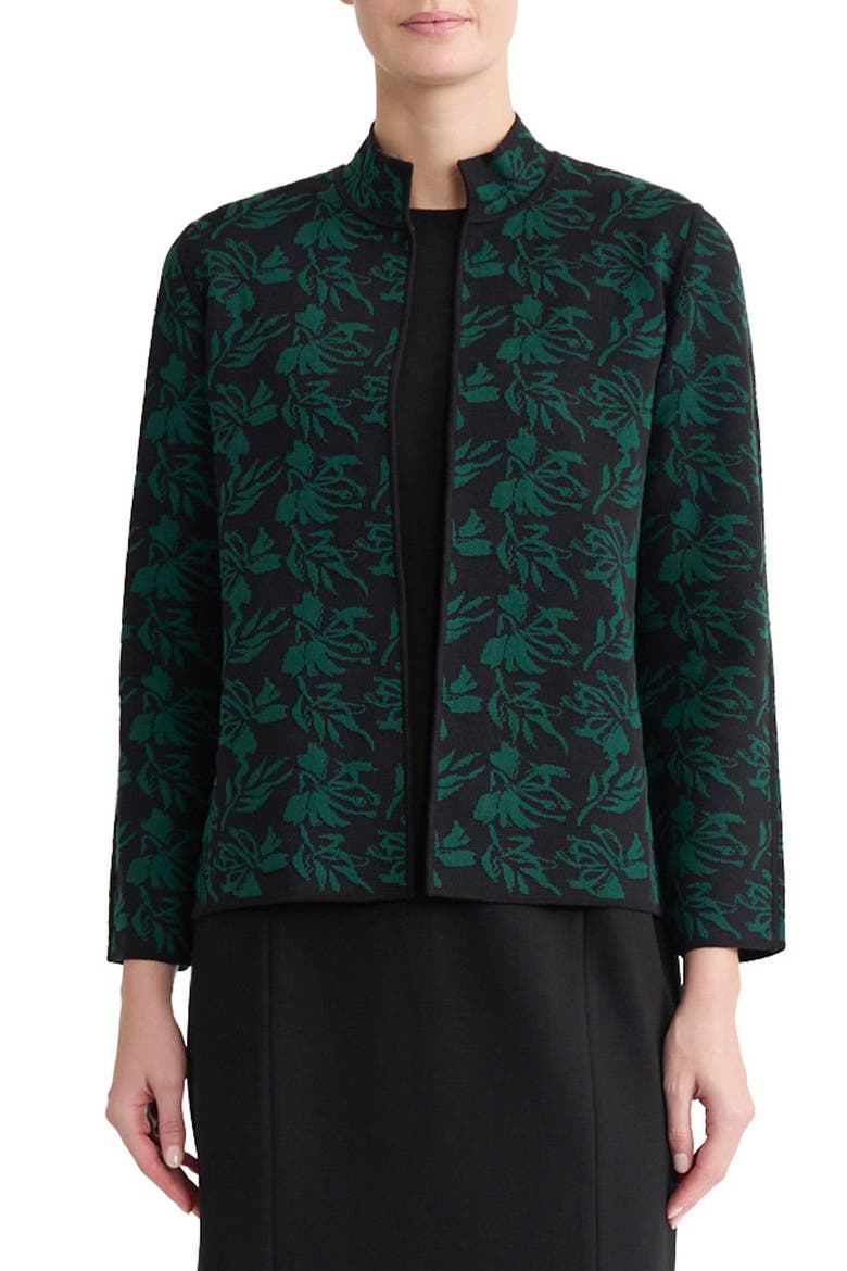 Kissing Front Jacquard Cardigan, Main, color, BLACK/ EVERGREEN
