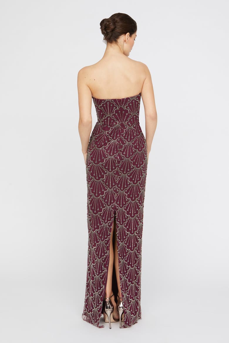 Tessa Strapless Beaded Sweetheart Neckline Mesh Column Gown, Alternate, color, Oxblood