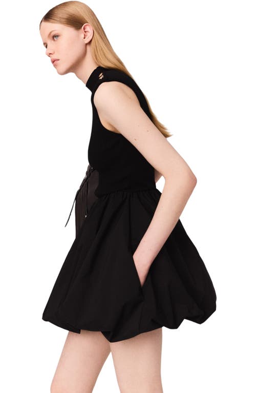 Maje Robe Courte En Maille Et Taffetas In Black
