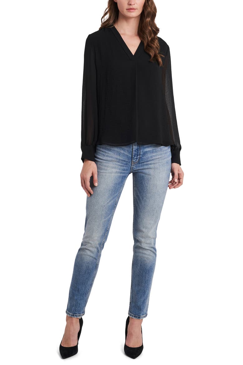V-Neck Rumple Blouse, Alternate, color, RICH BLACK