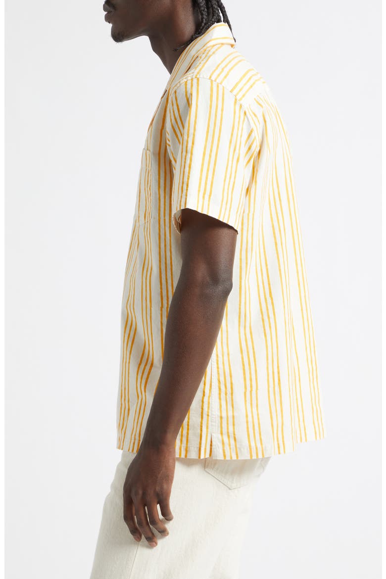 Print Triple Stripe Cotton Camp Shirt, Alternate, color, OFF WHITE/ YELLOW