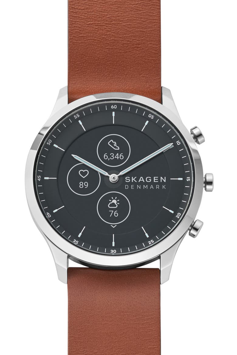 Jorn Hybrid HR Leather Strap Smart Watch, 42mm, Main, color, COGNAC