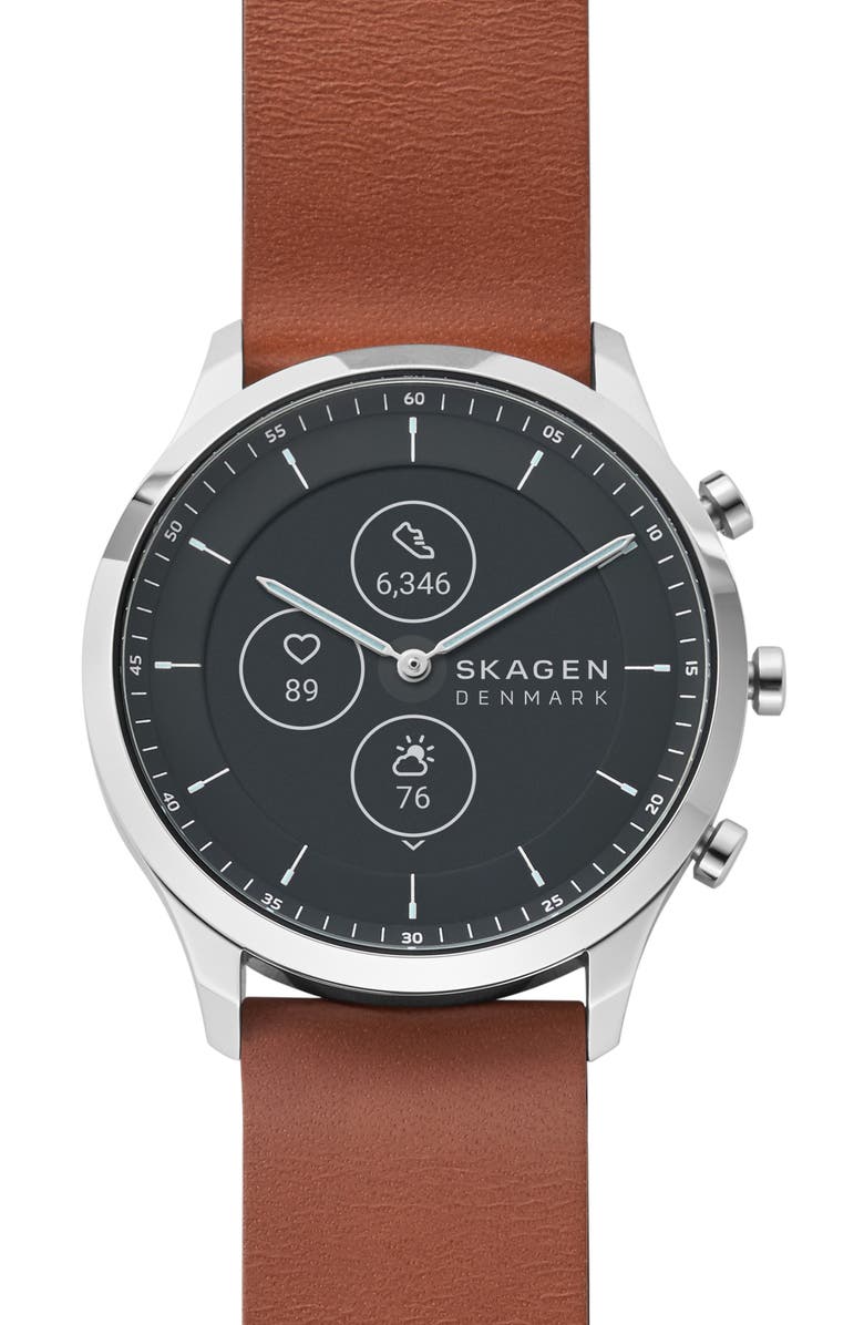 Skagen Jorn Hybrid HR Leather Strap Smart Watch, 42mm, Main, color, 
