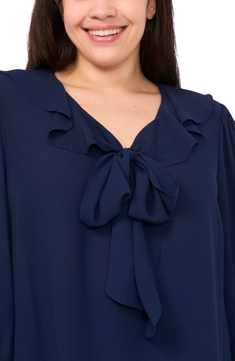 CeCe Ruffle Tie Neck Top, Alternate, color, Classic Navy