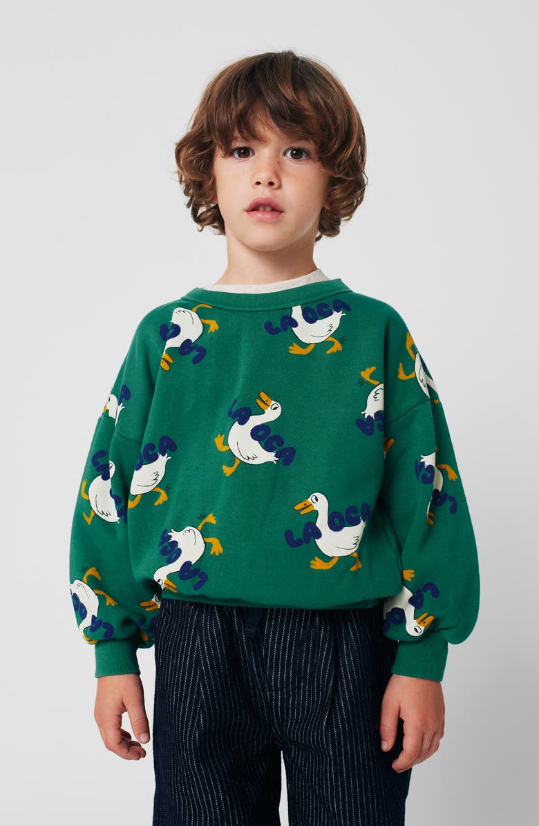 Bobo Choses Kids' La Oca Graphic Crewneck Sweatshirt, Alternate, color, Green